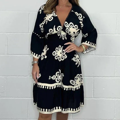 Liora Bohemian Midi Dress with V-Neck