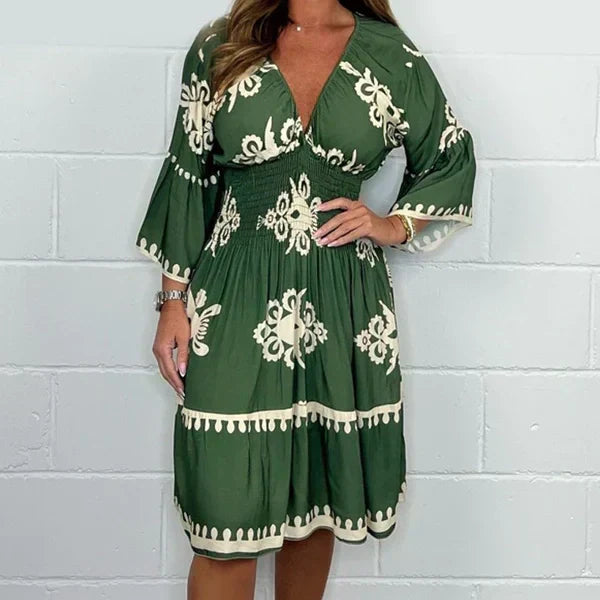 Liora Bohemian Midi Dress with V-Neck