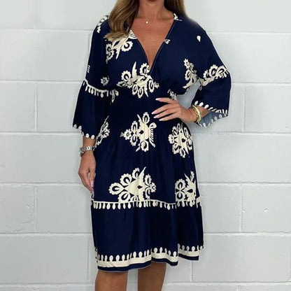 Liora Bohemian Midi Dress with V-Neck