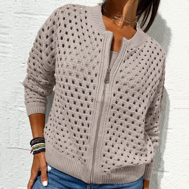 Solmaire — Hollow-Knit Zip-Up Cardigan