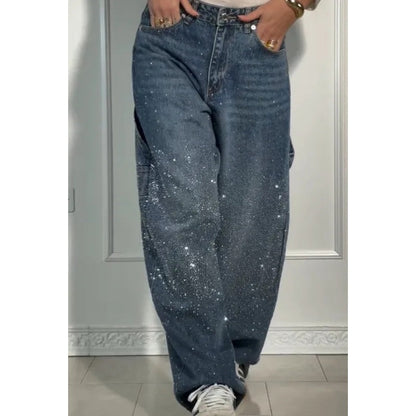 Ladies' Jeans with Rhinestone Embellishment - Stylish Comfortable Trousers