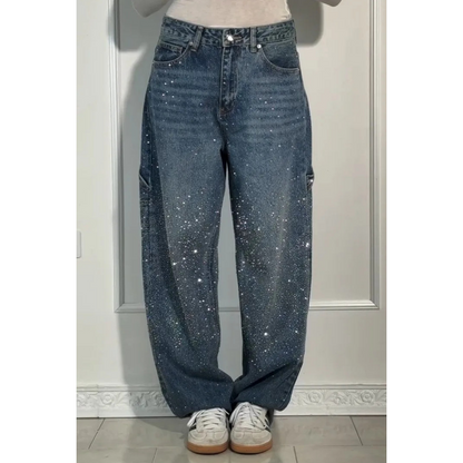 Ladies' Jeans with Rhinestone Embellishment - Stylish Comfortable Trousers