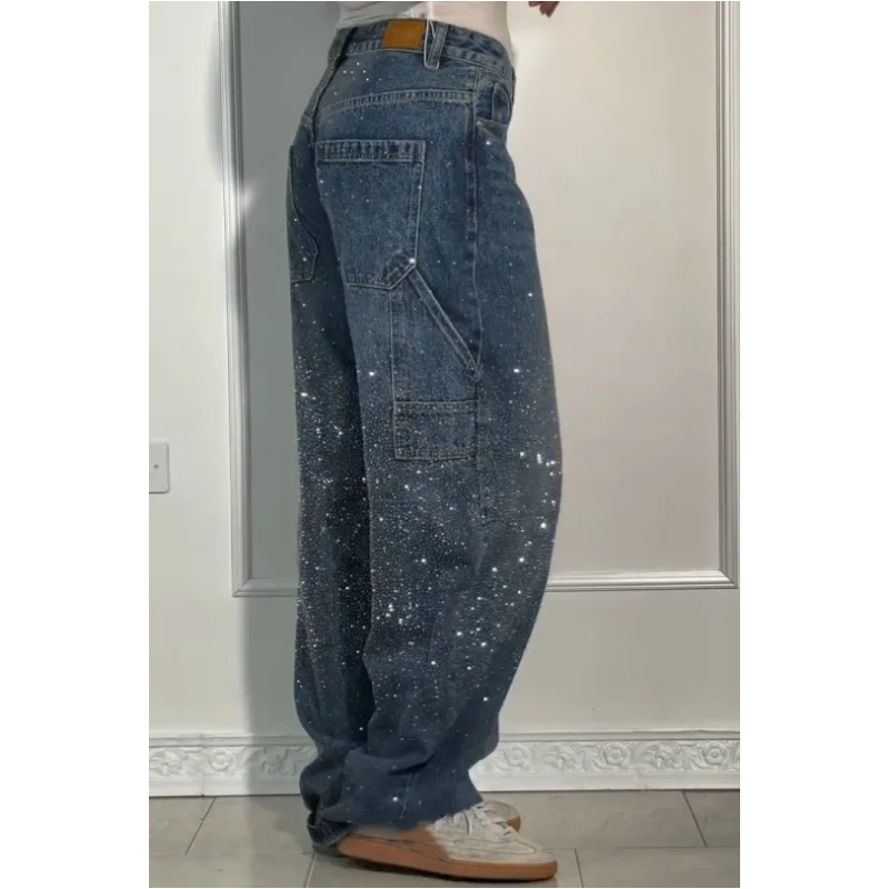 Ladies' Jeans with Rhinestone Embellishment - Stylish Comfortable Trousers