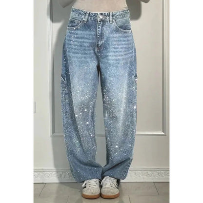 Ladies' Jeans with Rhinestone Embellishment - Stylish Comfortable Trousers
