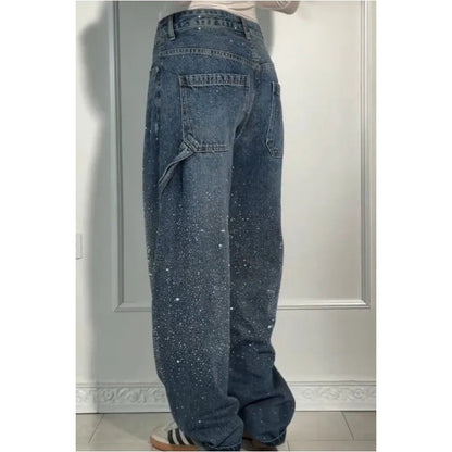 Ladies' Jeans with Rhinestone Embellishment - Stylish Comfortable Trousers