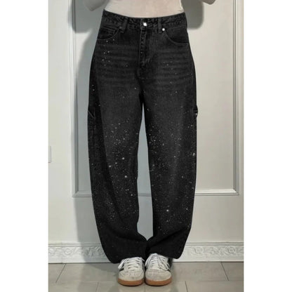 Ladies' Jeans with Rhinestone Embellishment - Stylish Comfortable Trousers
