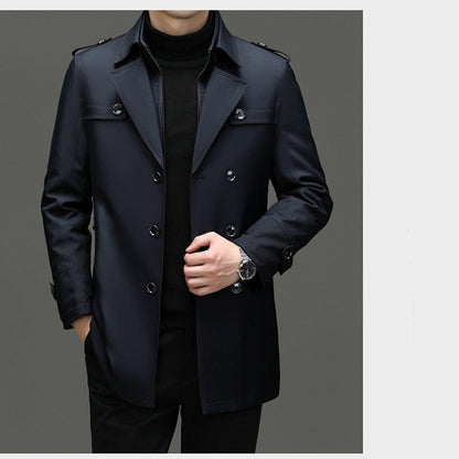 Men's Long Trench Coat - Windproof and Water-Repellent