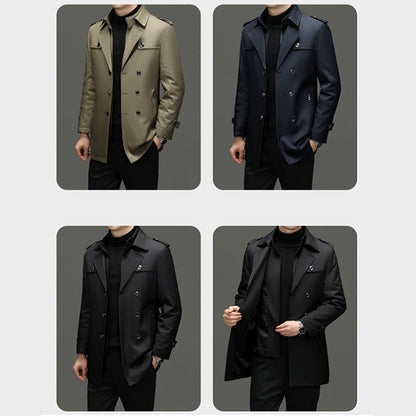 Men's Long Trench Coat - Windproof and Water-Repellent