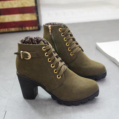 Lace-Up Block Heel Ankle Boot — Faux Suede