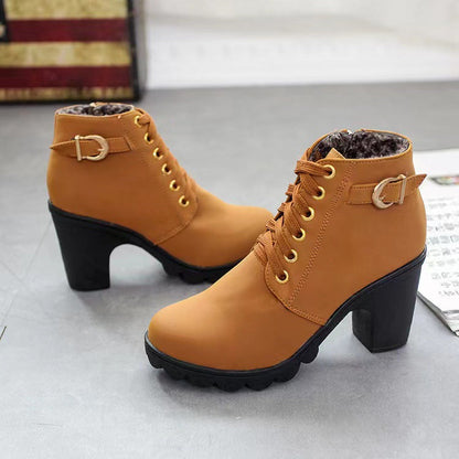 Lace-Up Block Heel Ankle Boot — Faux Suede