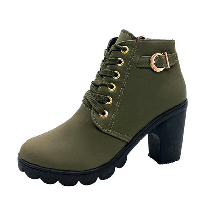 Lace-Up Block Heel Ankle Boot — Faux Suede