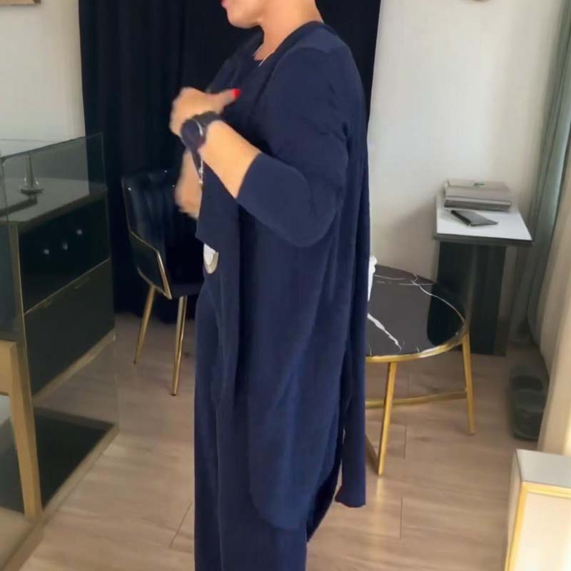 Elegant 3-Piece Set - Comfortable Long Cardigan, Top, and Pants