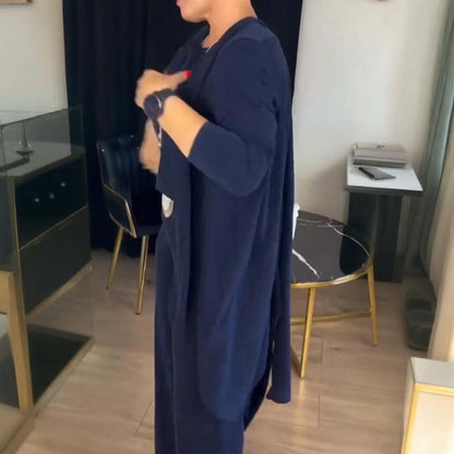 Elegant 3-Piece Set - Comfortable Long Cardigan, Top, and Pants