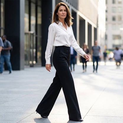 High-Waisted Refined Dress Trousers - Flattering Structured Fit
