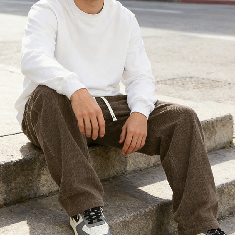 Men's Loose-Fitting Trousers with Drawstring and Pockets - Comfortable Casual Trousers