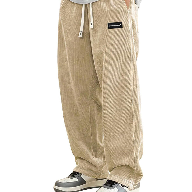 Men's Loose-Fitting Trousers with Drawstring and Pockets - Comfortable Casual Trousers