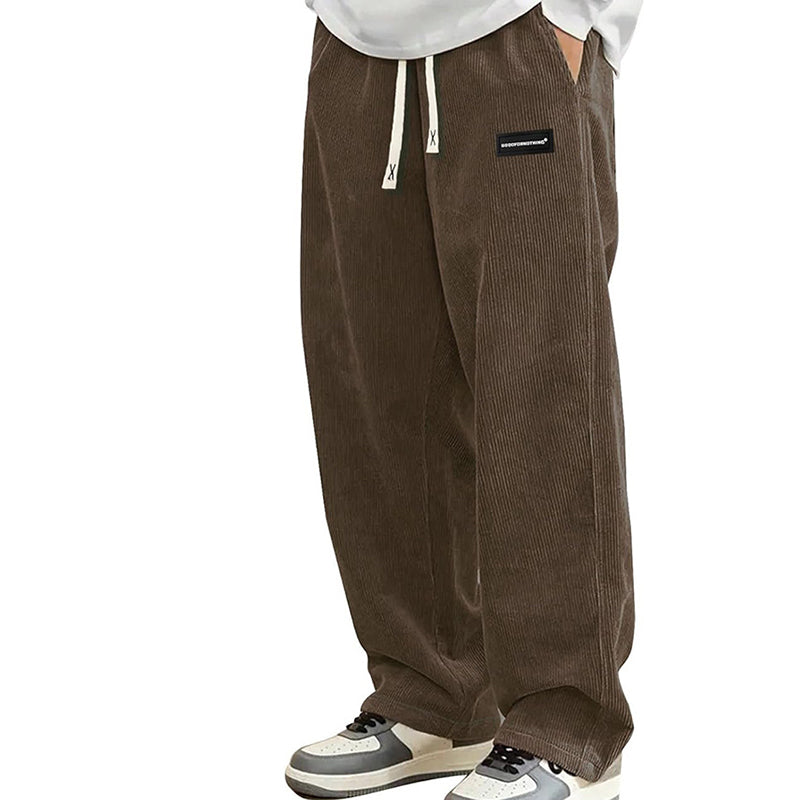 Men's Loose-Fitting Trousers with Drawstring and Pockets - Comfortable Casual Trousers