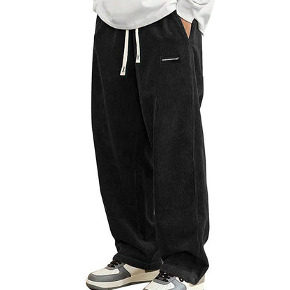 Men's Loose-Fitting Trousers with Drawstring and Pockets - Comfortable Casual Trousers