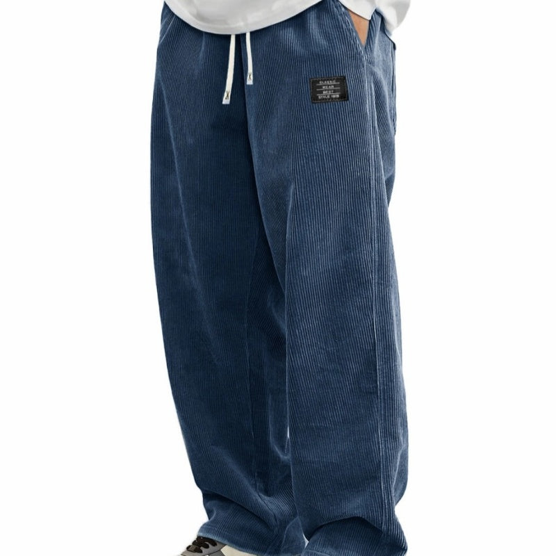 Men's Loose-Fitting Trousers with Drawstring and Pockets - Comfortable Casual Trousers
