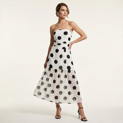 Rosalind — Strapless Polka-Dot Tiered Maxi Dress