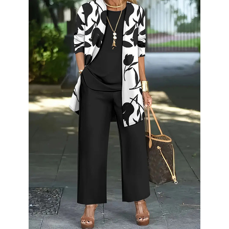 Cassiane — Three-Piece Cardigan, Tank & Wide-Leg Set