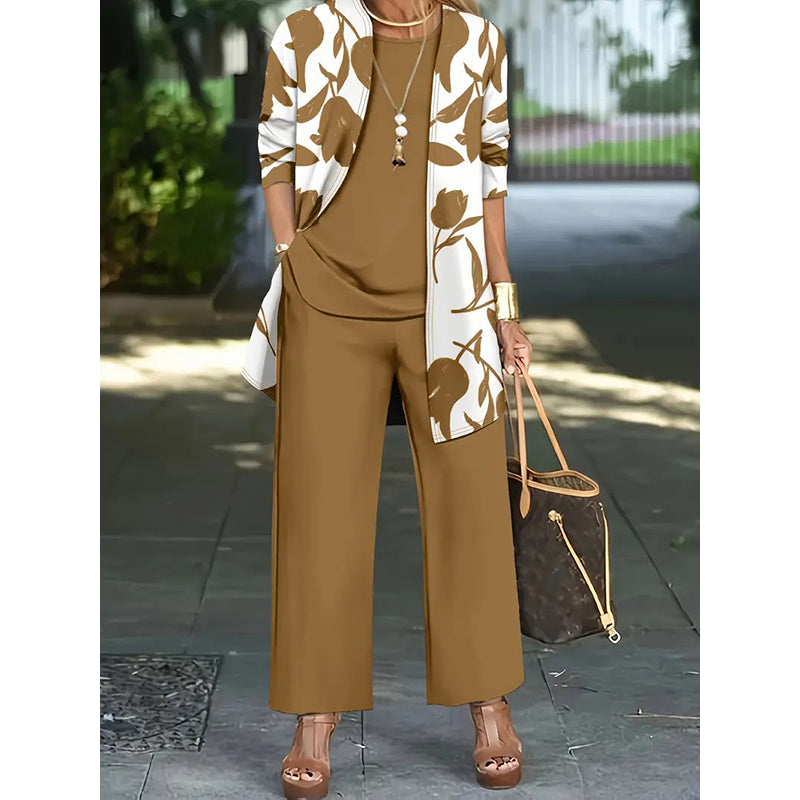Cassiane — Three-Piece Cardigan, Tank & Wide-Leg Set