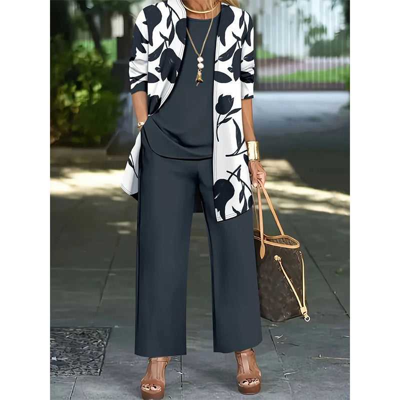 Cassiane — Three-Piece Cardigan, Tank & Wide-Leg Set